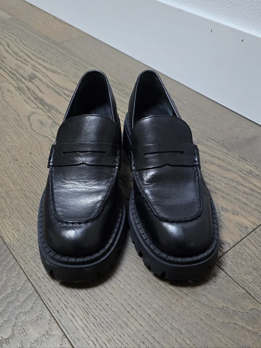 Free People Lyra Lug Sole Platform Leather Penny Loafer in Black